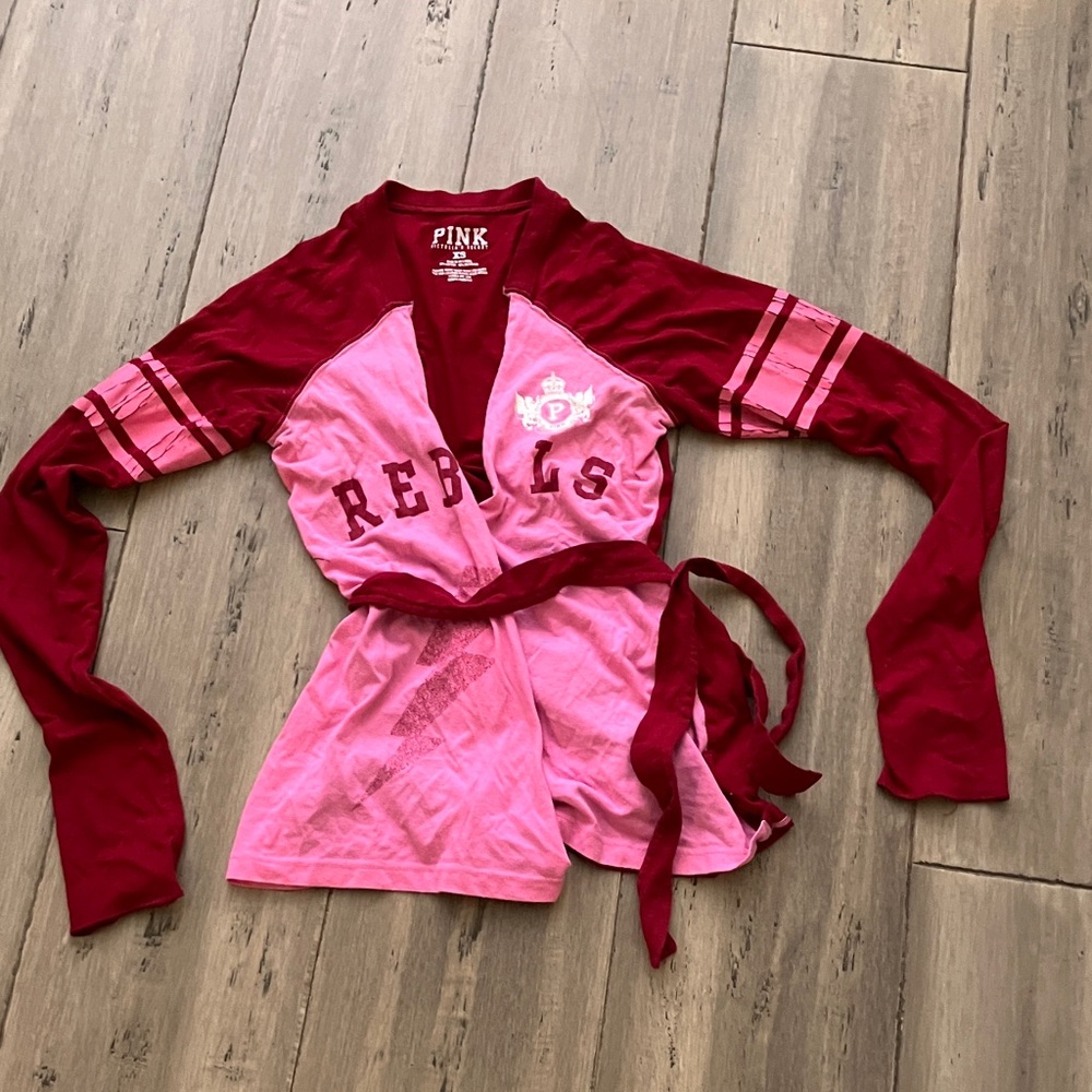 Victoria’s Secret PINK Tie Waist Wrap Varsity Top Dark Red & Pink XS